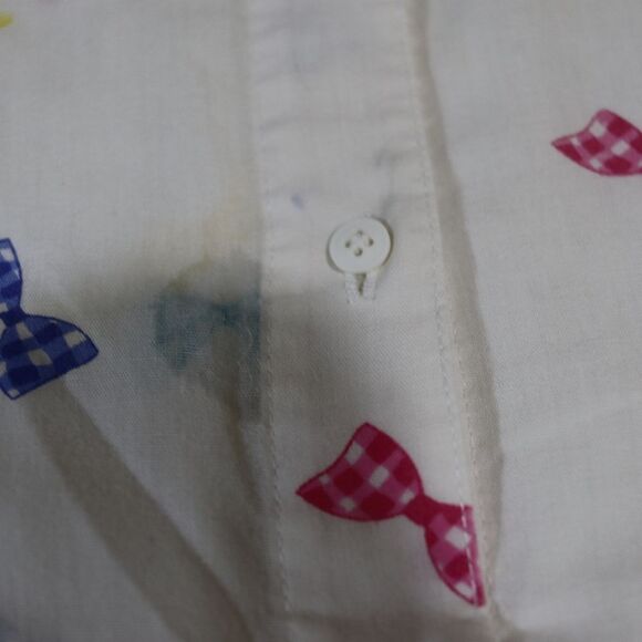 E.B. eccobay Vintage White Colorful Bow Print Button Down Shirt Large - Picture 6 of 16